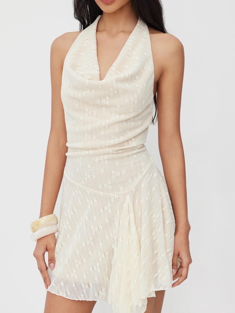 Cider Cream Halter Cowl Mini Dress